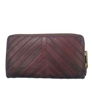 Margo‎ New York Gabby Chevron Genuine Leather Zip Around Wallet ☆